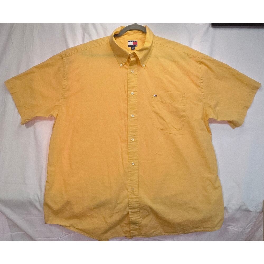 Tommy Hilfiger Mens XXL Yellow Button Up Shirt SS Classic Fit Cotton Logo